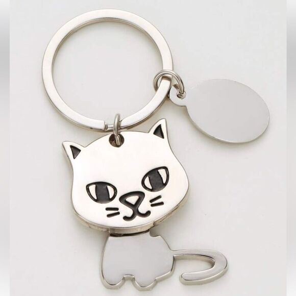 Silver Cat Charm Keychain • Swinging Body • Kawaii Bag Accessory - New - Picture 9 of 10